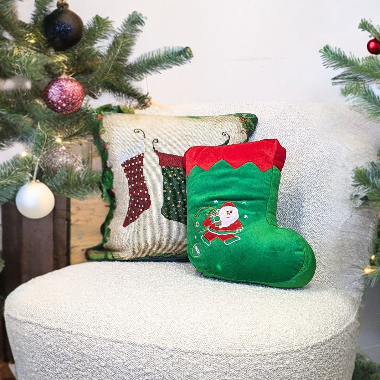 Tache Squishy Light Up Cute Christmas Santa Stocking Microbead LED Throw Pillow from Tache Home Fashion