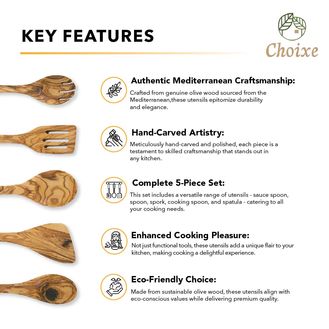 Olive Wood Kitchen Servers Set -5 pcs from Choixe