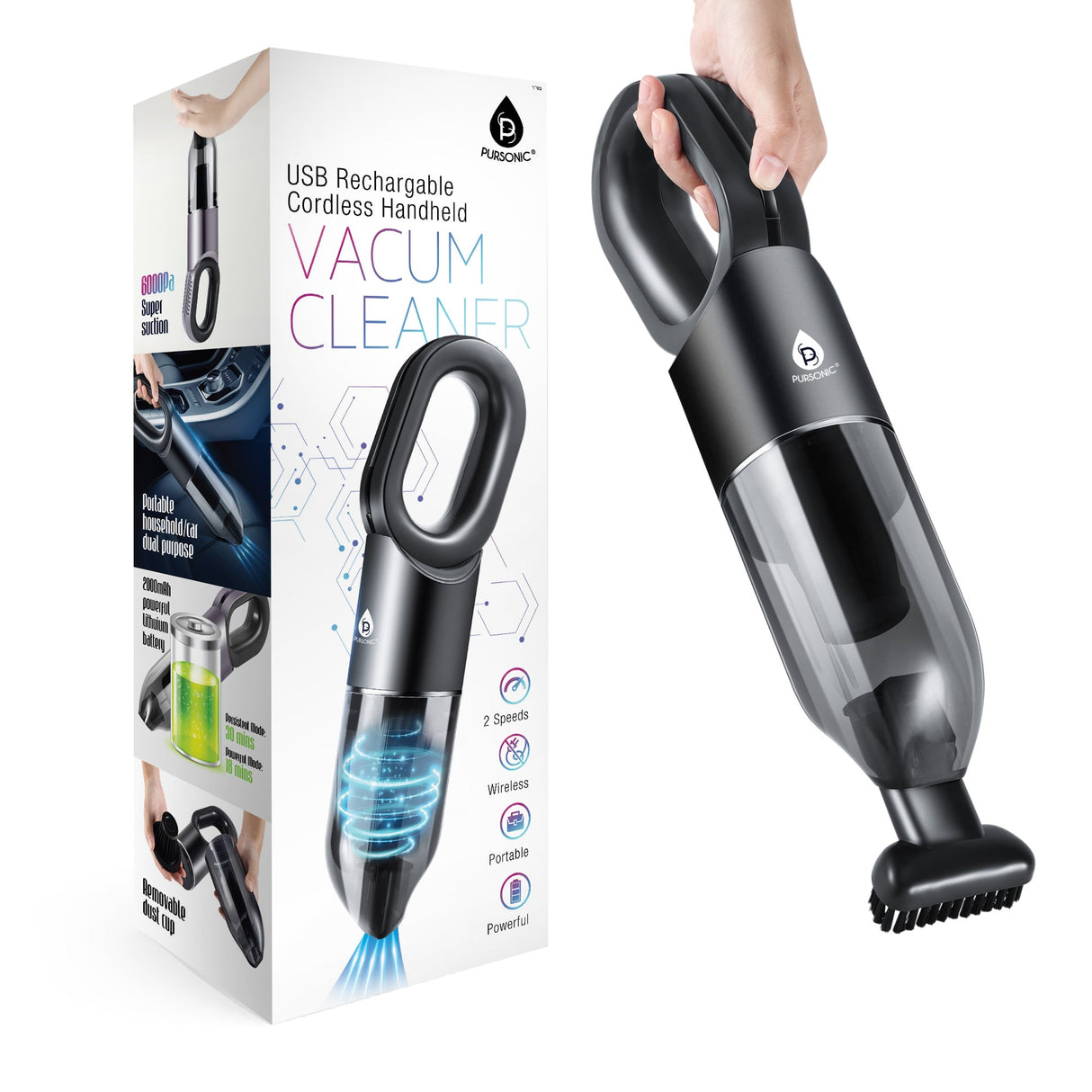 USB RECHARGEABLE CORDLESS HANDHELDS VACUUM CLEANER from Pursonic