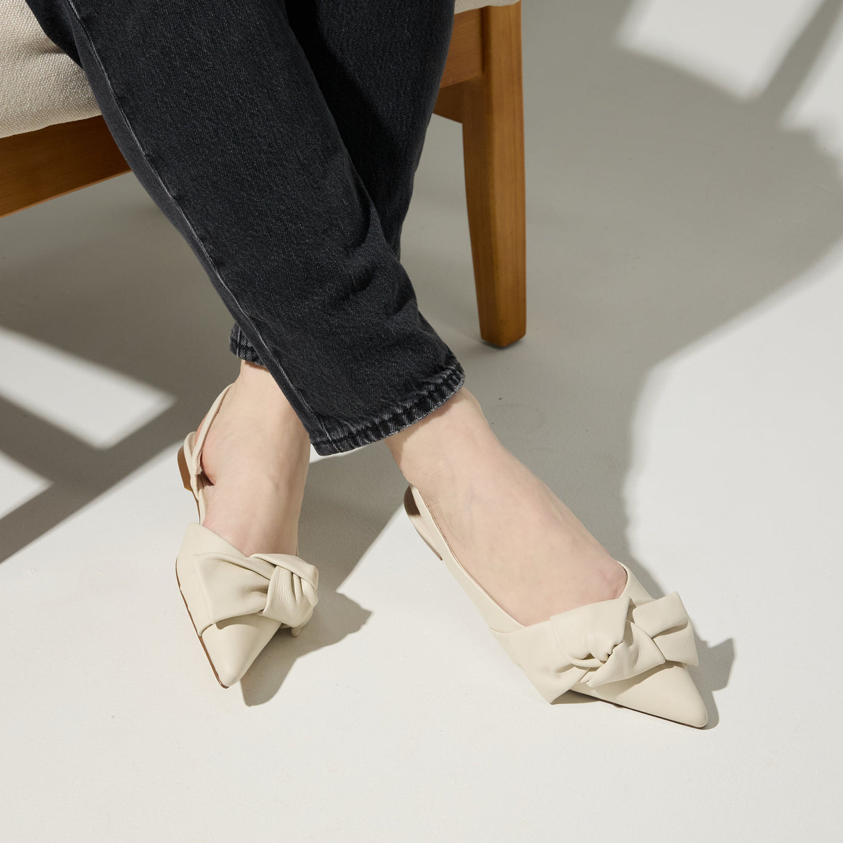 Violet Slingback Flat in Bone Leather from Yosi Samra
