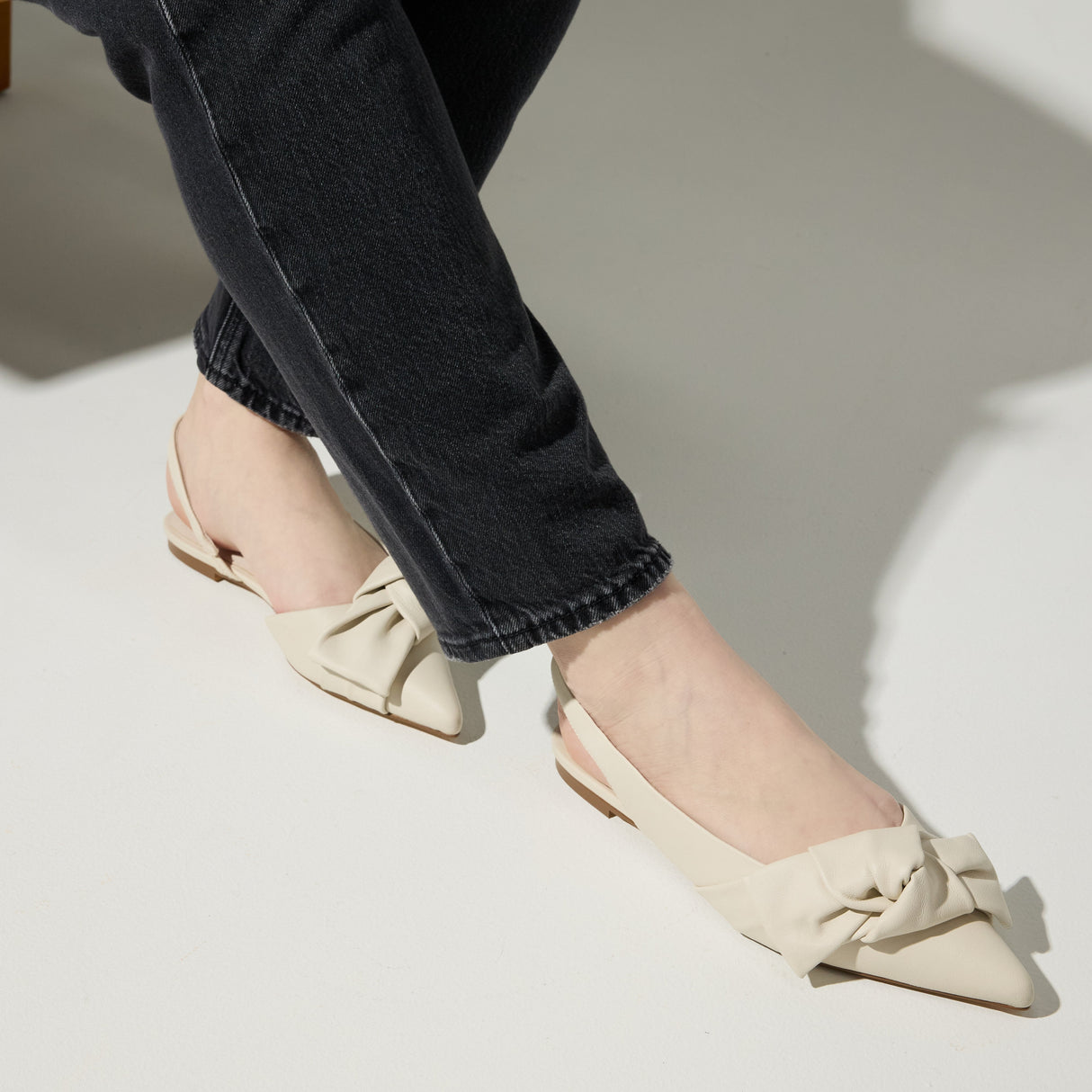 Violet Slingback Flat in Bone Leather from Yosi Samra