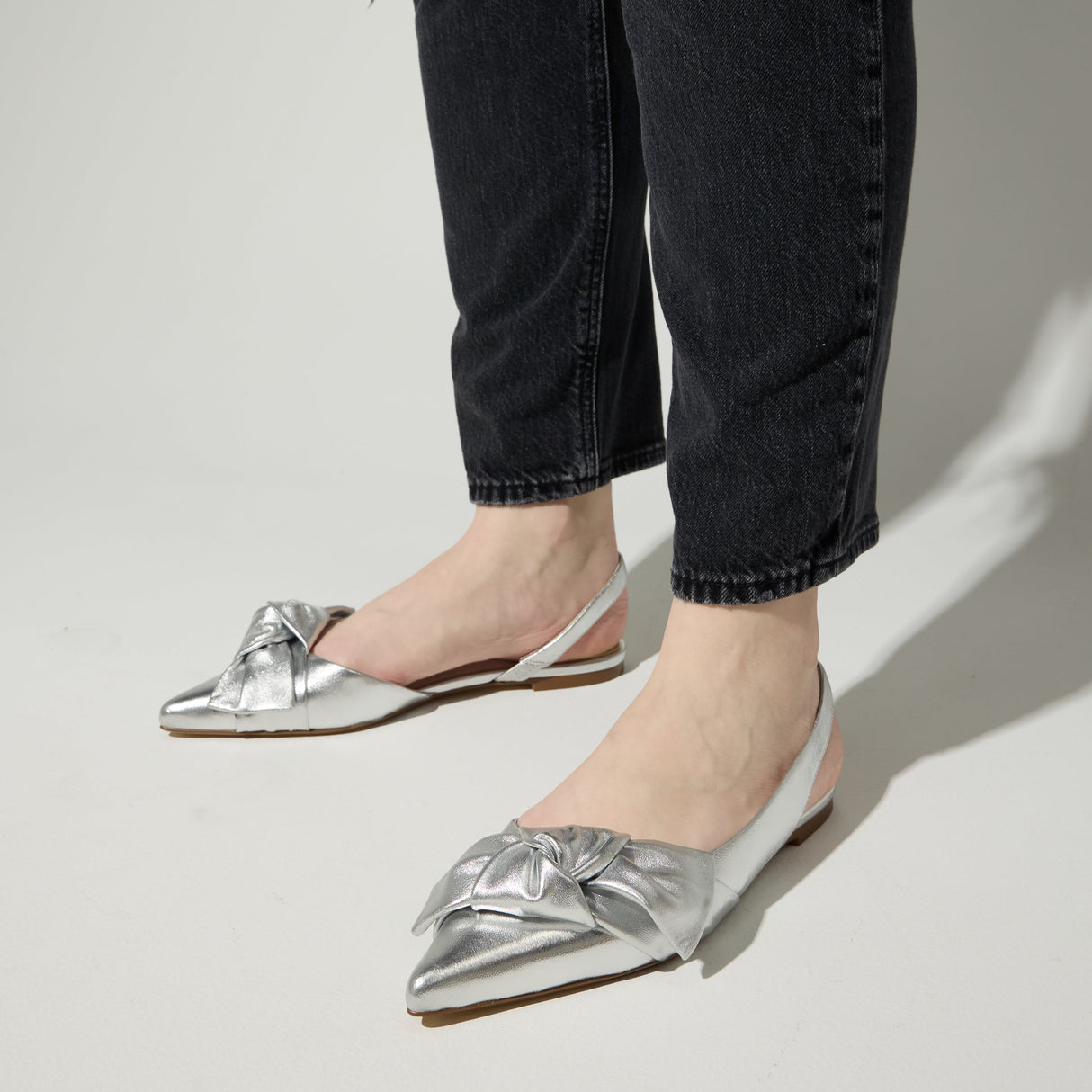 Violet Slingback Flat in Silver Leather from Yosi Samra