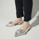 Violet Slingback Flat in Silver Leather from Yosi Samra