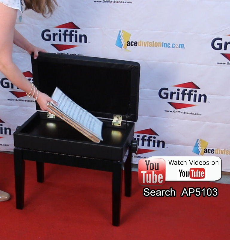 GRIFFIN Premium Antique Piano Bench - Adjustable Black Solid Wood Frame & PU Leather Padded Cushion - Vintage Ergonomic Musicians Keyboard Chair from GeekStands