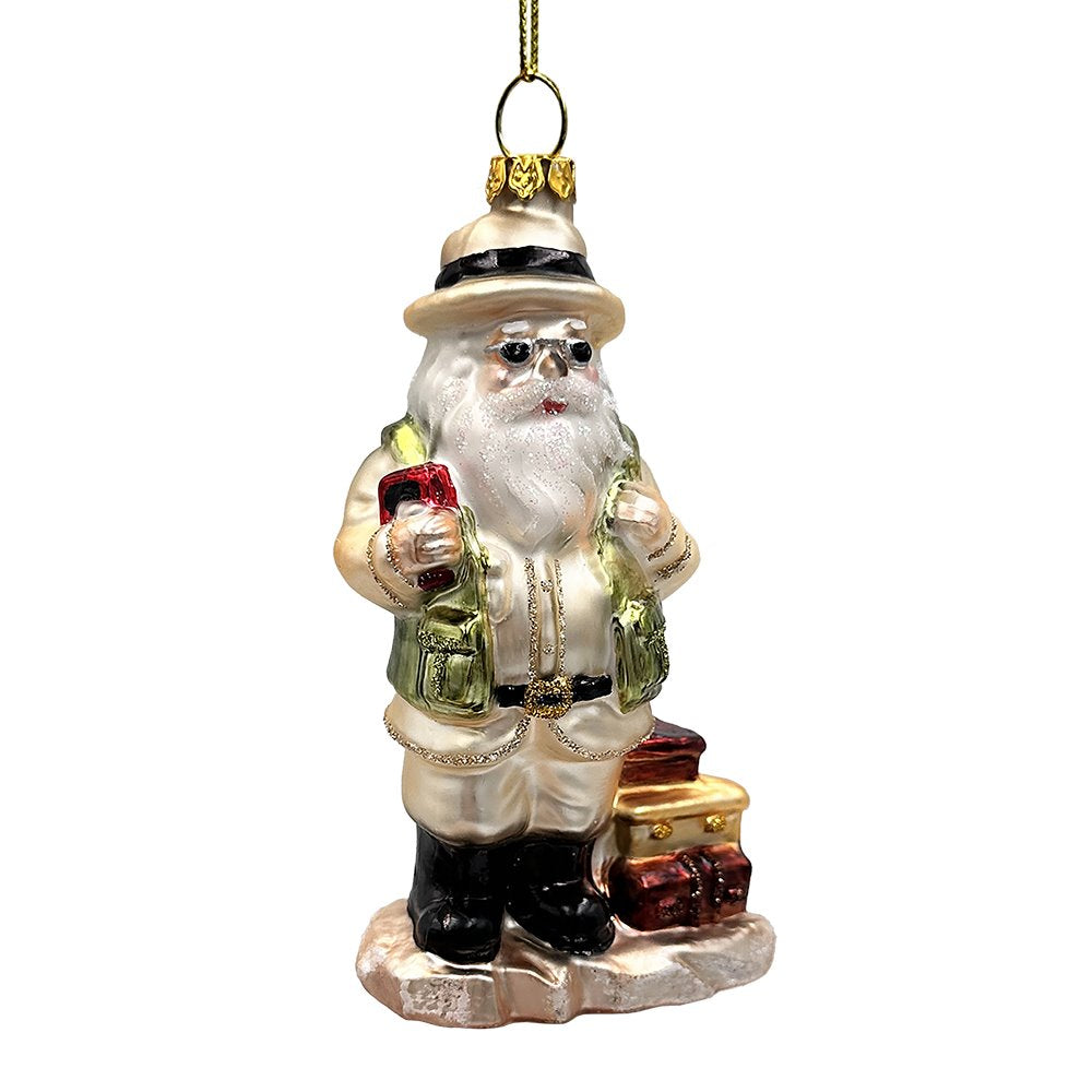 Adventurous Safari Santa Handblown Glass Ornament, African Jungle Explorer Travel Themed Christmas Decor from OrnamentallyYou