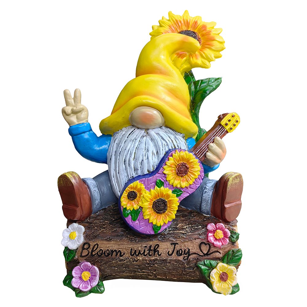 Bloom with Joy Sunflower Gnome 10" Garden Statue Figurine with Guitar, Spring and Summer Home Decoration from OrnamentallyYou