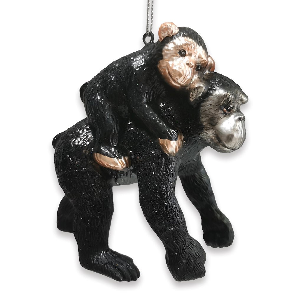 Charming Gorilla Family Kinship Glass Ornament, Mother and Baby Animal Christmas Tree Decor from OrnamentallyYou