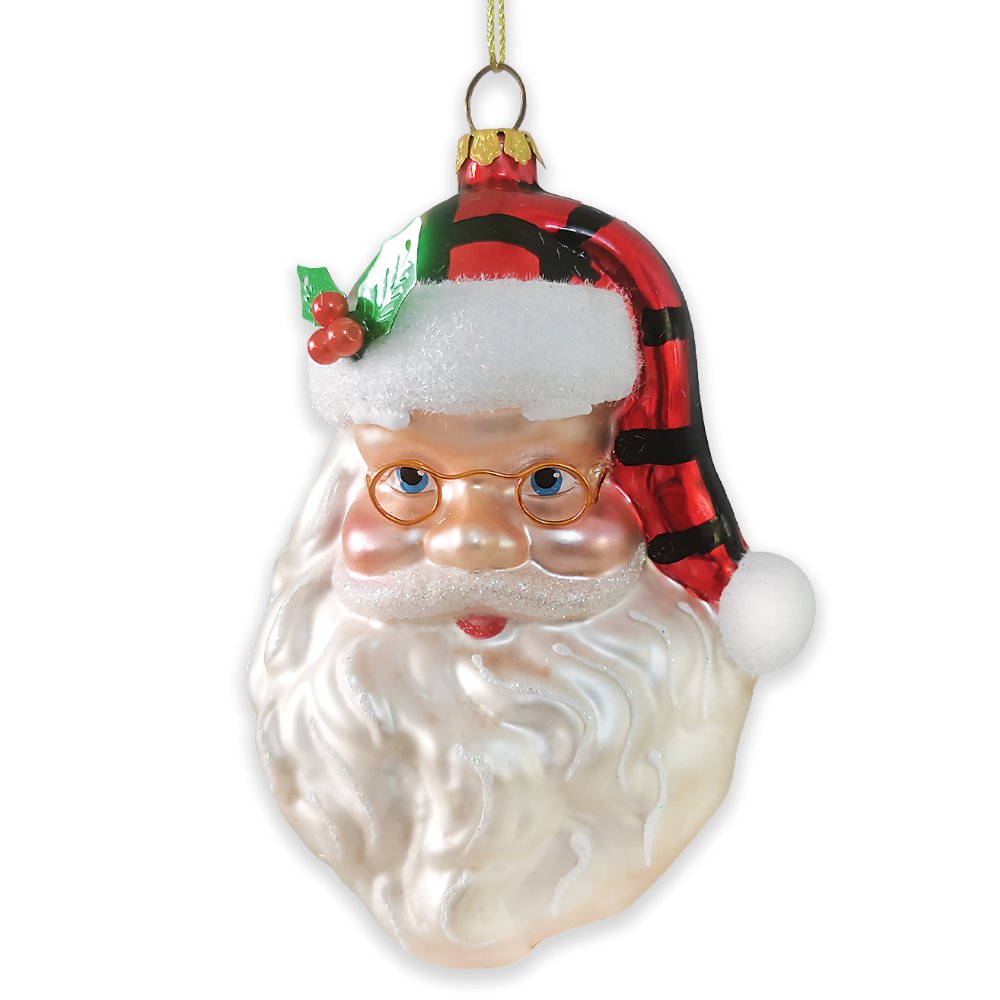 Cheerful Santa Head Sparkling Glass Christmas Ornament from OrnamentallyYou
