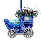 A Marvelous Blue Christmas Set of Four Glass Ornaments with Santa, Truck, Snow Cabin and Sleigh from OrnamentallyYou