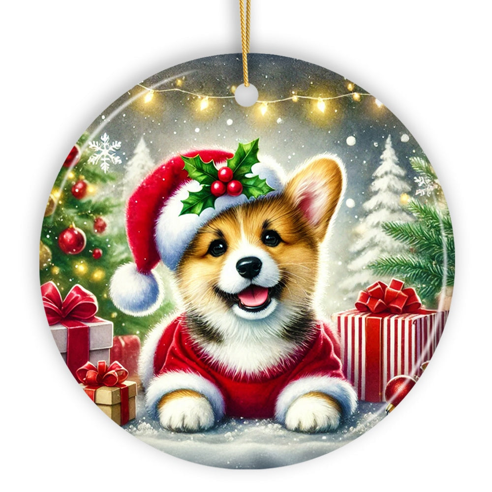 Adorable Welsh Corgi with Santa Hat Ornament, Jolly Christmas for Heartfelt Gift from OrnamentallyYou