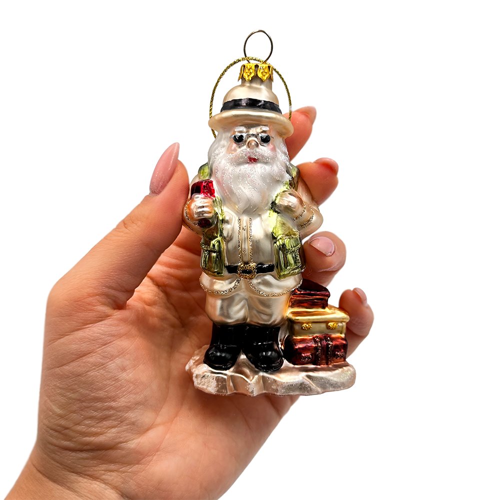 Adventurous Safari Santa Handblown Glass Ornament, African Jungle Explorer Travel Themed Christmas Decor from OrnamentallyYou