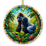 A Primate Safari Gorilla Stained Glass Style Ceramic Ornament, African Animals Christmas Gift and Decor from OrnamentallyYou