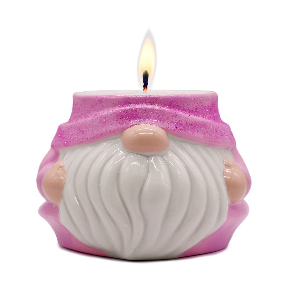 Adorable Pink Gnome Ceramic Candle, Holiday Home Decoration Scented with a Classic White Vanilla Fragrance from OrnamentallyYou