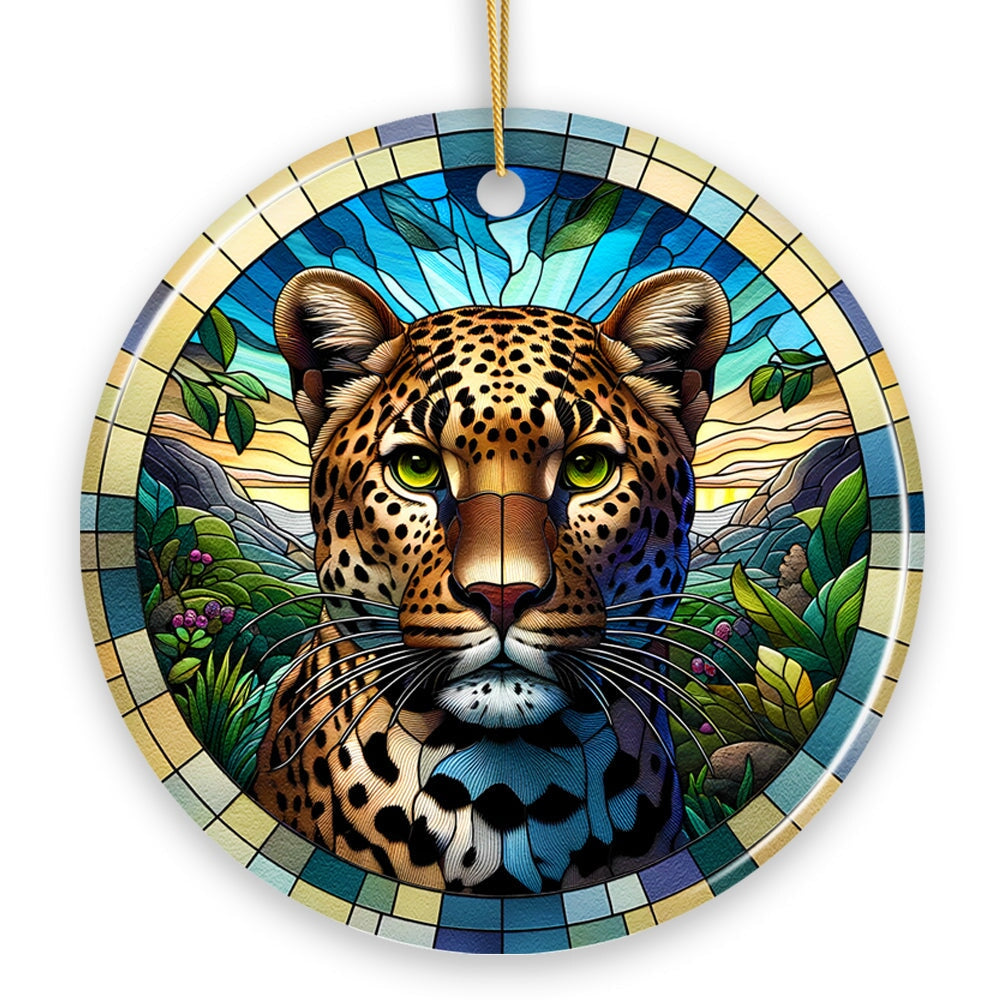 African Leopard Expedition Stained Glass Style Ceramic Ornament, Safari Animals Christmas Gift and Decor from OrnamentallyYou