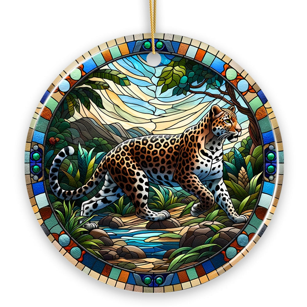 African Leopard Expedition Stained Glass Style Ceramic Ornament, Safari Animals Christmas Gift and Decor from OrnamentallyYou