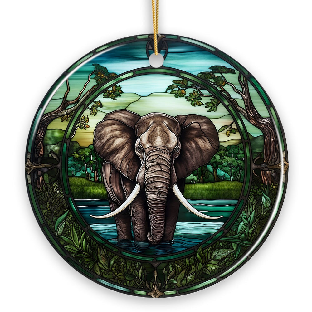 African Pachyderm Elephant Stained Glass Style Ceramic Ornament, Safari Animals Christmas Gift and Decor from OrnamentallyYou
