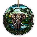 African Pachyderm Elephant Stained Glass Style Ceramic Ornament, Safari Animals Christmas Gift and Decor from OrnamentallyYou