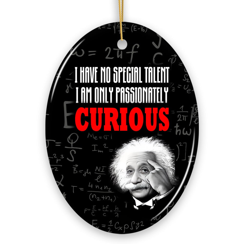 Albert Einstein Thought Provoking Quote Passionately Curious, Ceramic Ornament Gift and Decor from OrnamentallyYou