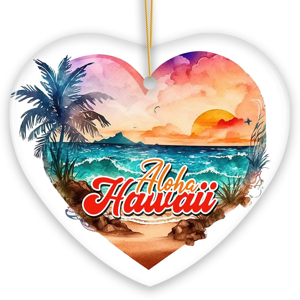 Aloha Hawaii Tropical Watercolor Beach Ornament, Nature Paradise Christmas Gift from OrnamentallyYou