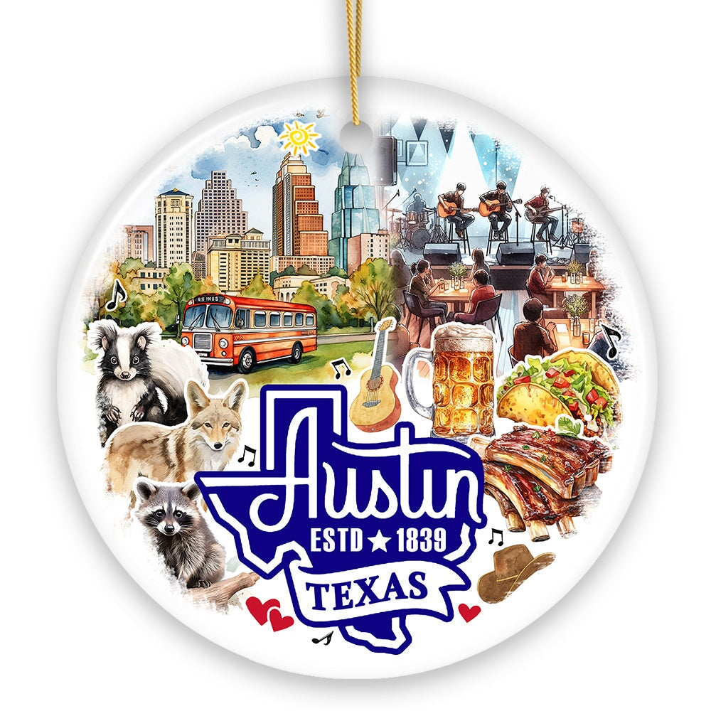 Artistic Austin Texas Christmas Ornament, Unique Ceramic Keepsake Souvenir and Gift from OrnamentallyYou