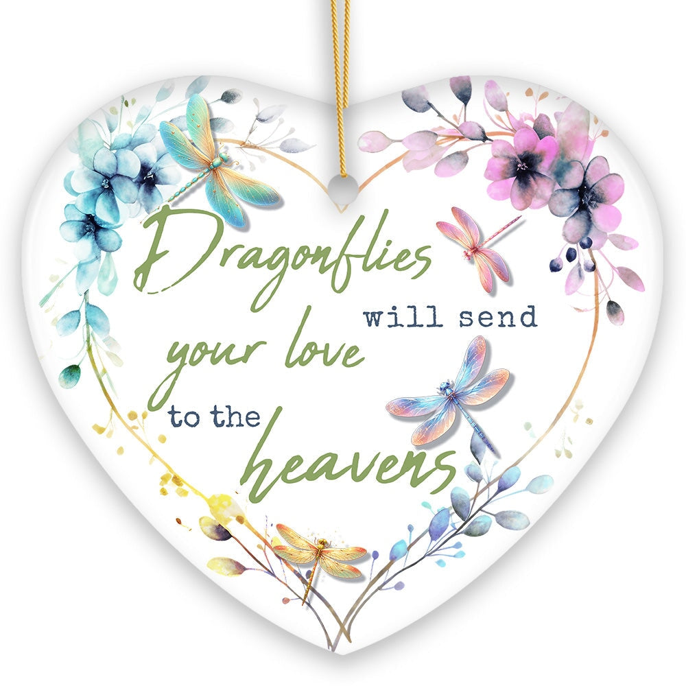 Artistic Dragonflies Send Love to the Heavens Quote Ornament, Christmas Memorial Gift from OrnamentallyYou