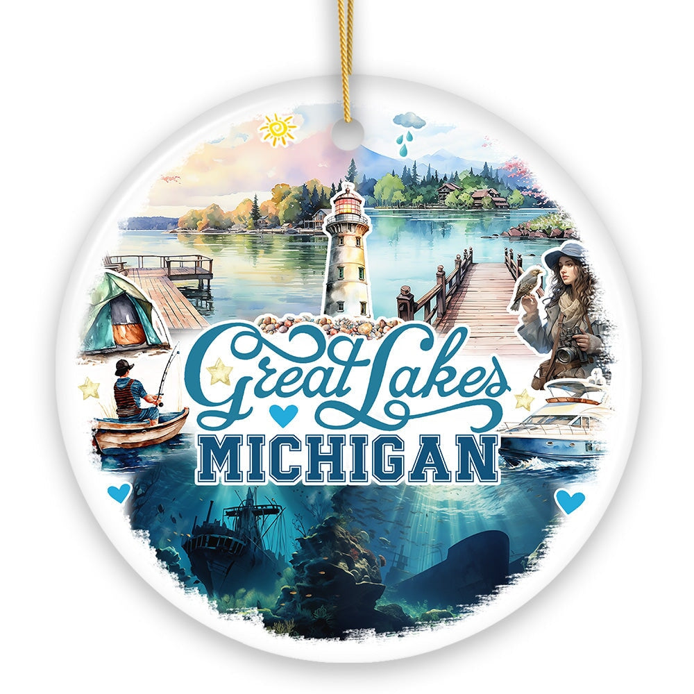 Artistic Great Lakes Michigan State Ornament, Ceramic Landscapes and Travel Souvenir and Gift from OrnamentallyYou
