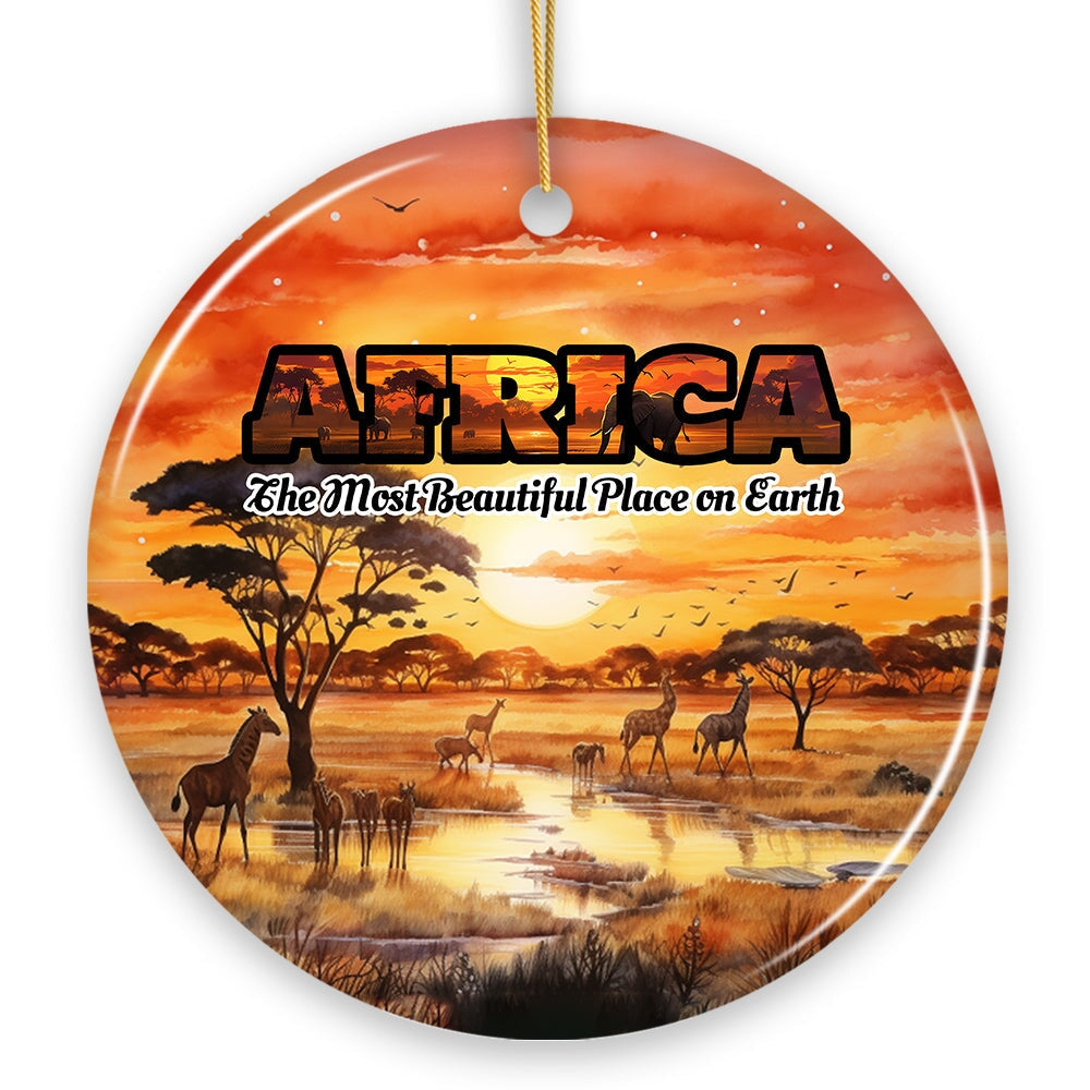 Artistic Natural Beauty of African Landscapes and Wildlife with Quotes Ornament, Christmas Gift or Travel Souvenir, Safari, Serengeti and Mount Kilimanjaro from OrnamentallyYou