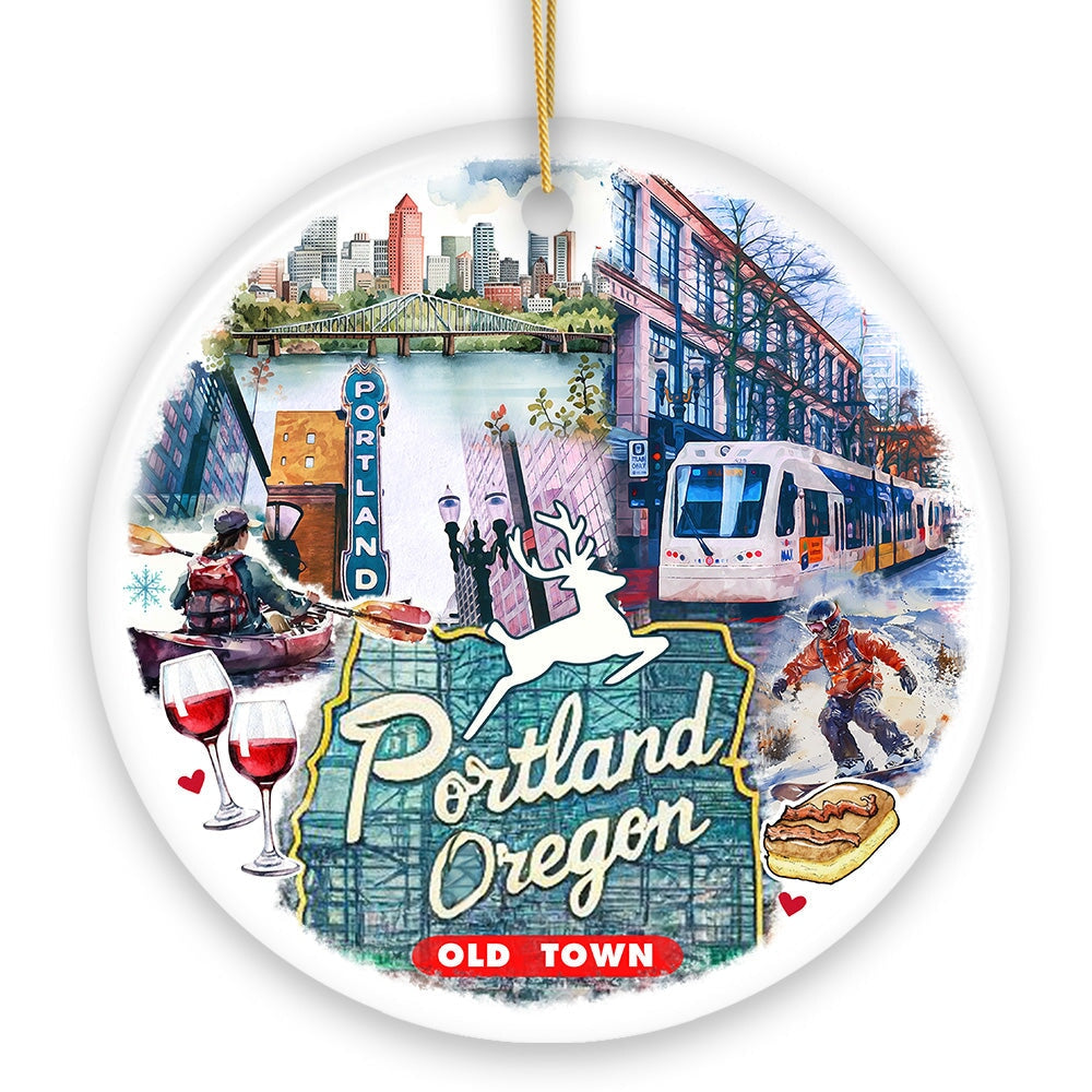 Artistic Portland City Ceramic Art Ornament, Oregon Souvenir and Christmas Gift from OrnamentallyYou