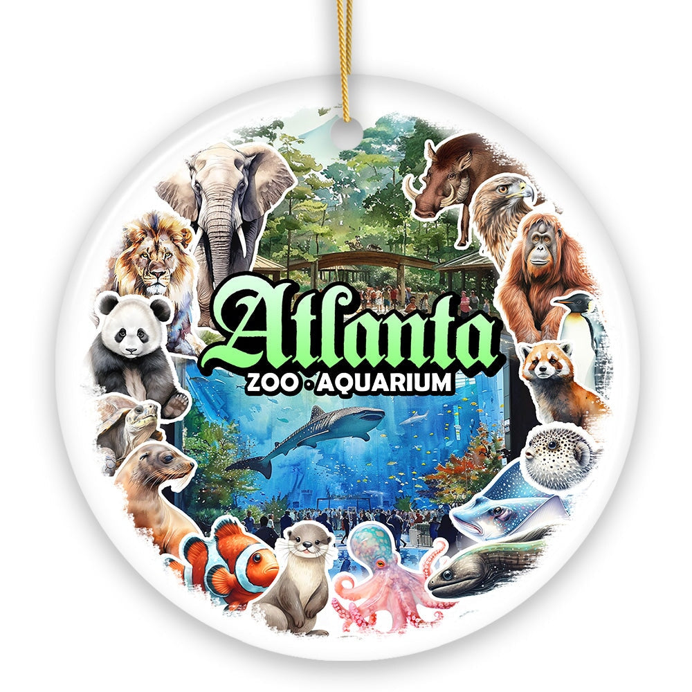 Atlanta Georgia Aquarium and Zoo Watercolor Art Ornament, City Souvenir Gift with Animals and Sea Creatures from OrnamentallyYou