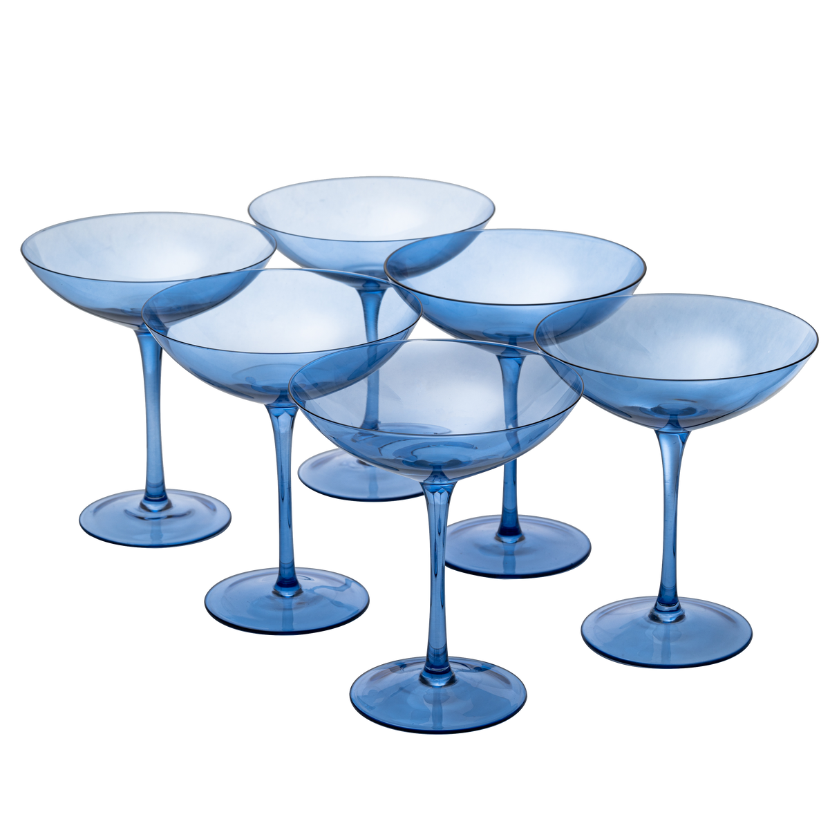 Cobalt Blue Colored Champagne Coupe Glasses 12oz Set of 6 by The Wine Savant - Toasting Glasses, Wedding Party Champagne Cocktail Blue Champagne Colored Glasses Prosecco, Mimosa, Home Bar Glassware from The Wine Savant