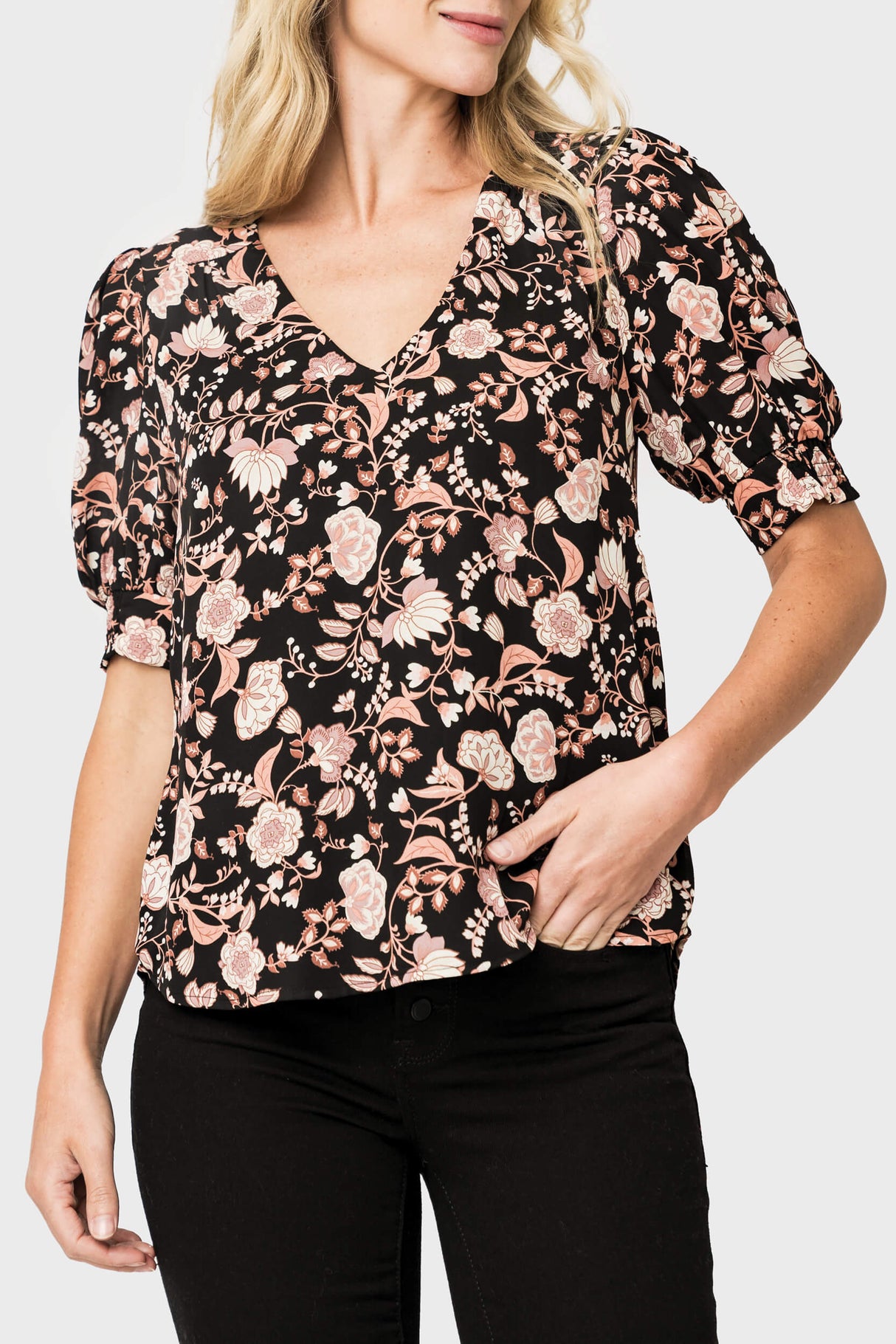 Puff Sleeve V-Neck Blouse from Gibsonlook