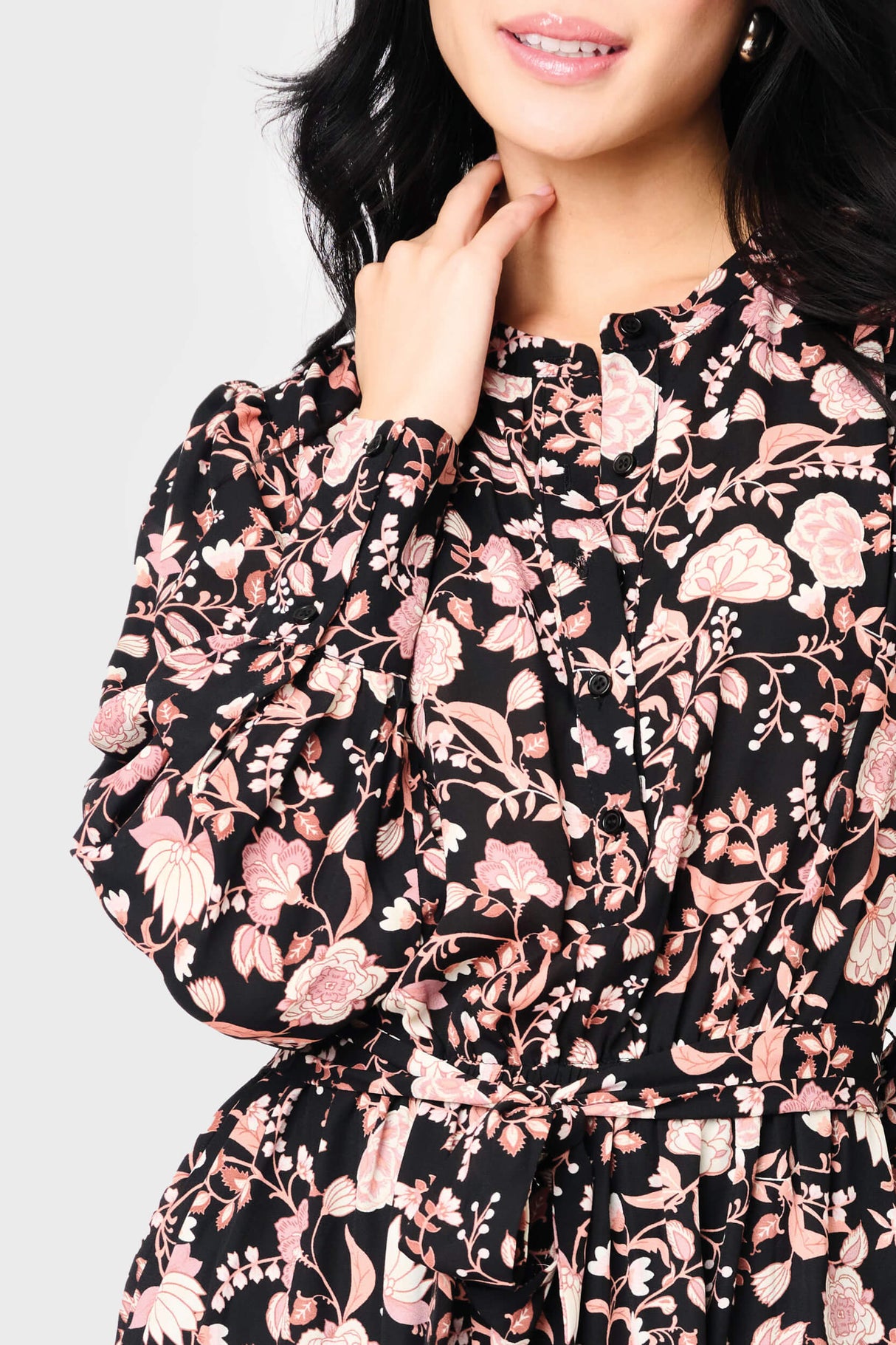Blouson Long Sleeve Button Front Belted Dress from Gibsonlook