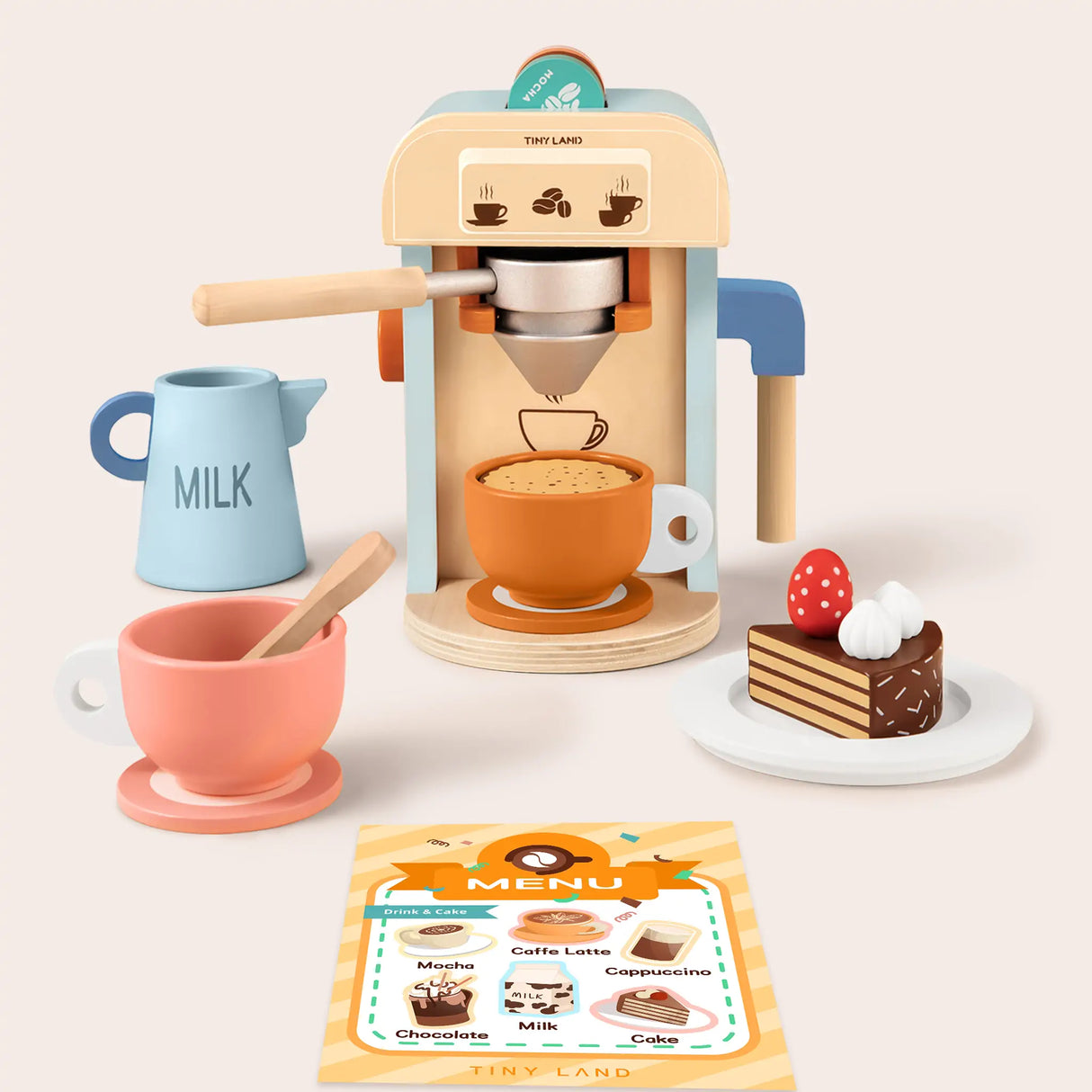 Tiny Land® Wooden Kids Play Coffee Maker Set From Tiny Land