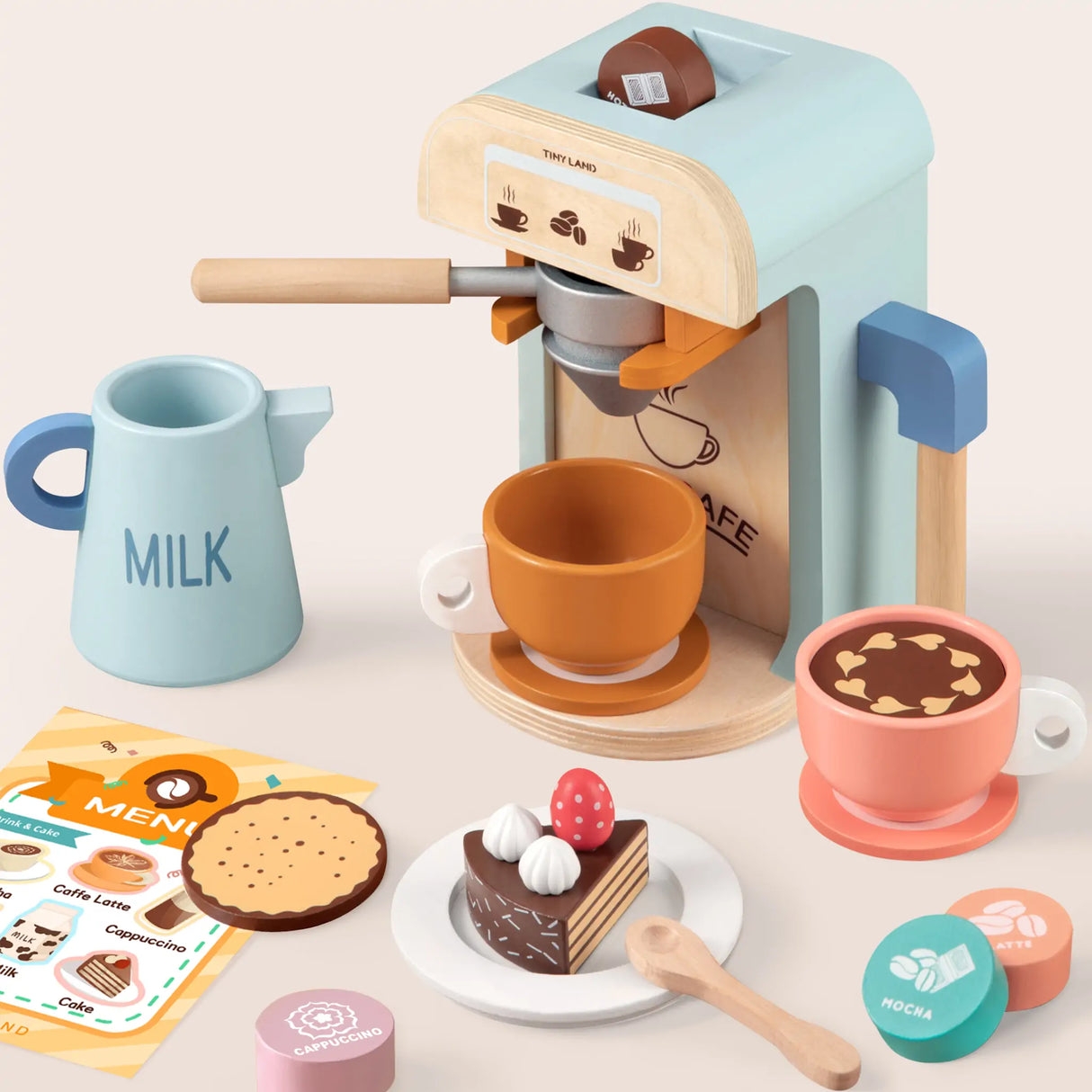 Tiny Land® Wooden Kids Play Coffee Maker Set From Tiny Land