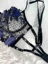 Black&Blue Lace Tie Adjustable Sculpting Body Lingerie Set From Hello.LA.Girl