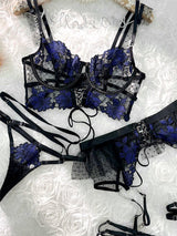 Black&Blue Lace Tie Adjustable Sculpting Body Lingerie Set From Hello.LA.Girl