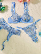 Azure Blossom Embroidery Lingerie Set From Hello.LA.Girl
