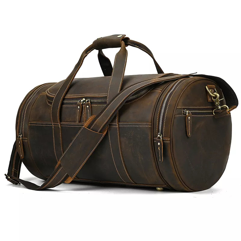 The Wainwright Weekender | Round  Vintage Leather Weekender from STEEL HORSE LEATHER