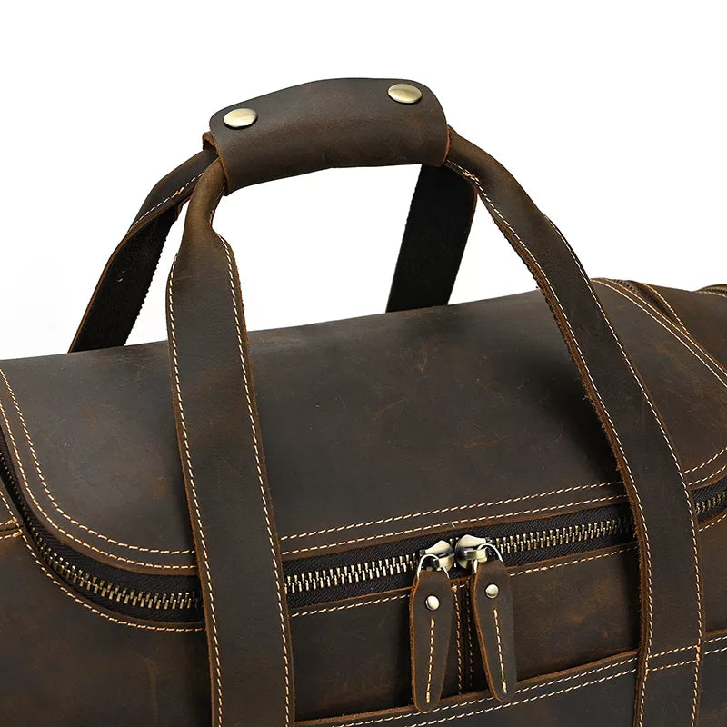 The Wainwright Weekender | Round  Vintage Leather Weekender from STEEL HORSE LEATHER
