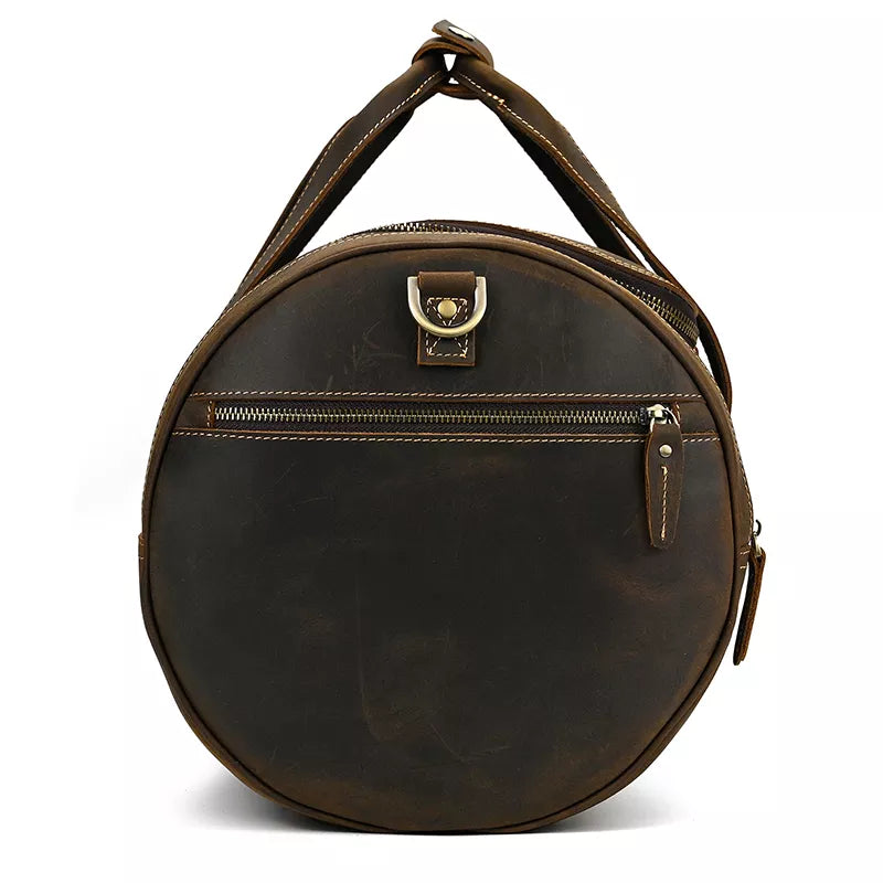The Wainwright Weekender | Round  Vintage Leather Weekender from STEEL HORSE LEATHER