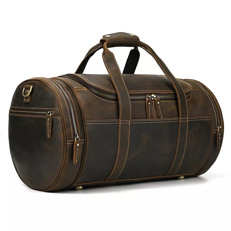 The Wainwright Weekender | Round  Vintage Leather Weekender from STEEL HORSE LEATHER