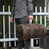 The Wainwright Weekender | Round  Vintage Leather Weekender from STEEL HORSE LEATHER