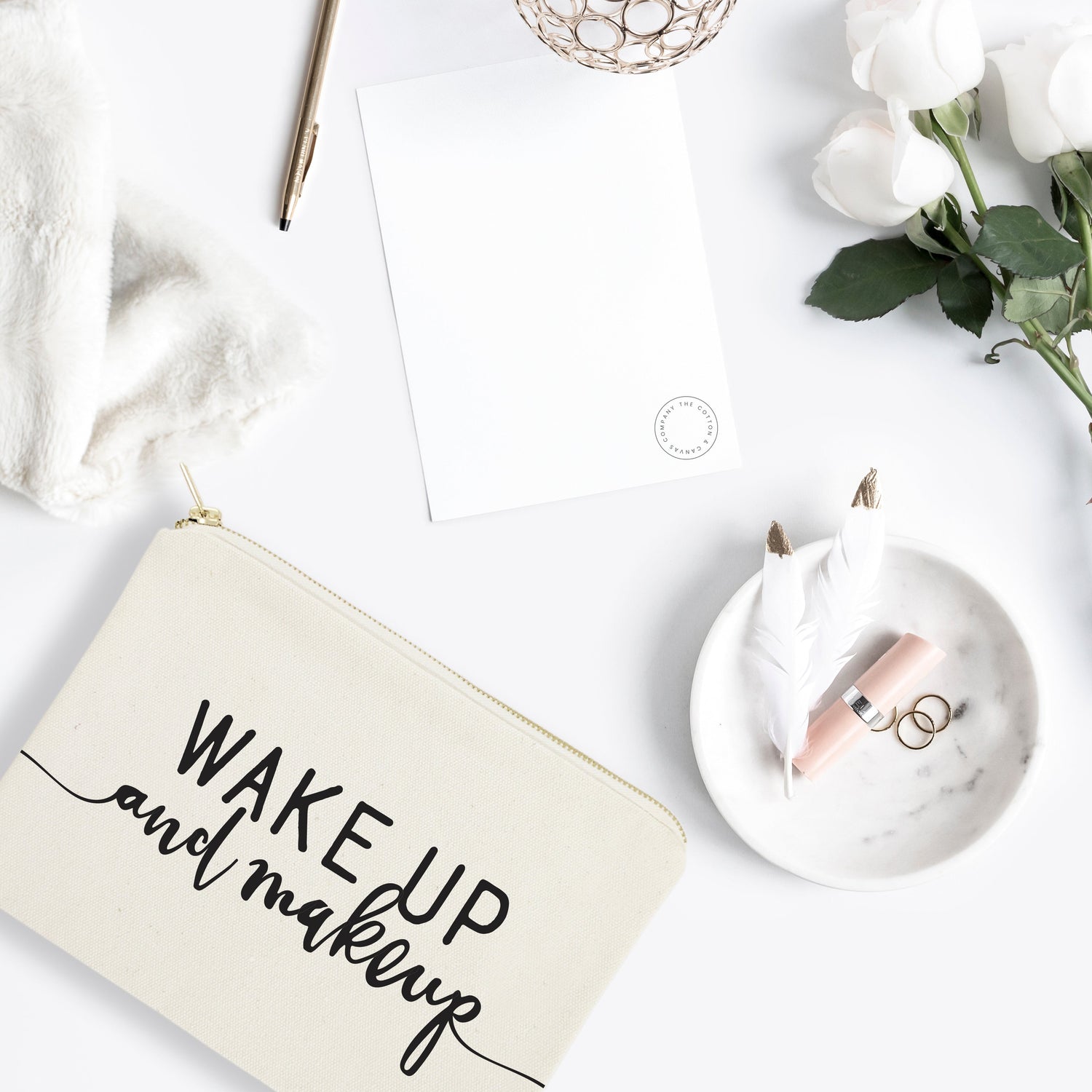 Wake Up and Makeup Cotton Canvas Cosmetic Bag from The Cotton & Canvas Co.