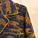 Women's Navy Leopard Washable Silk Pajamas From Abroad Modern