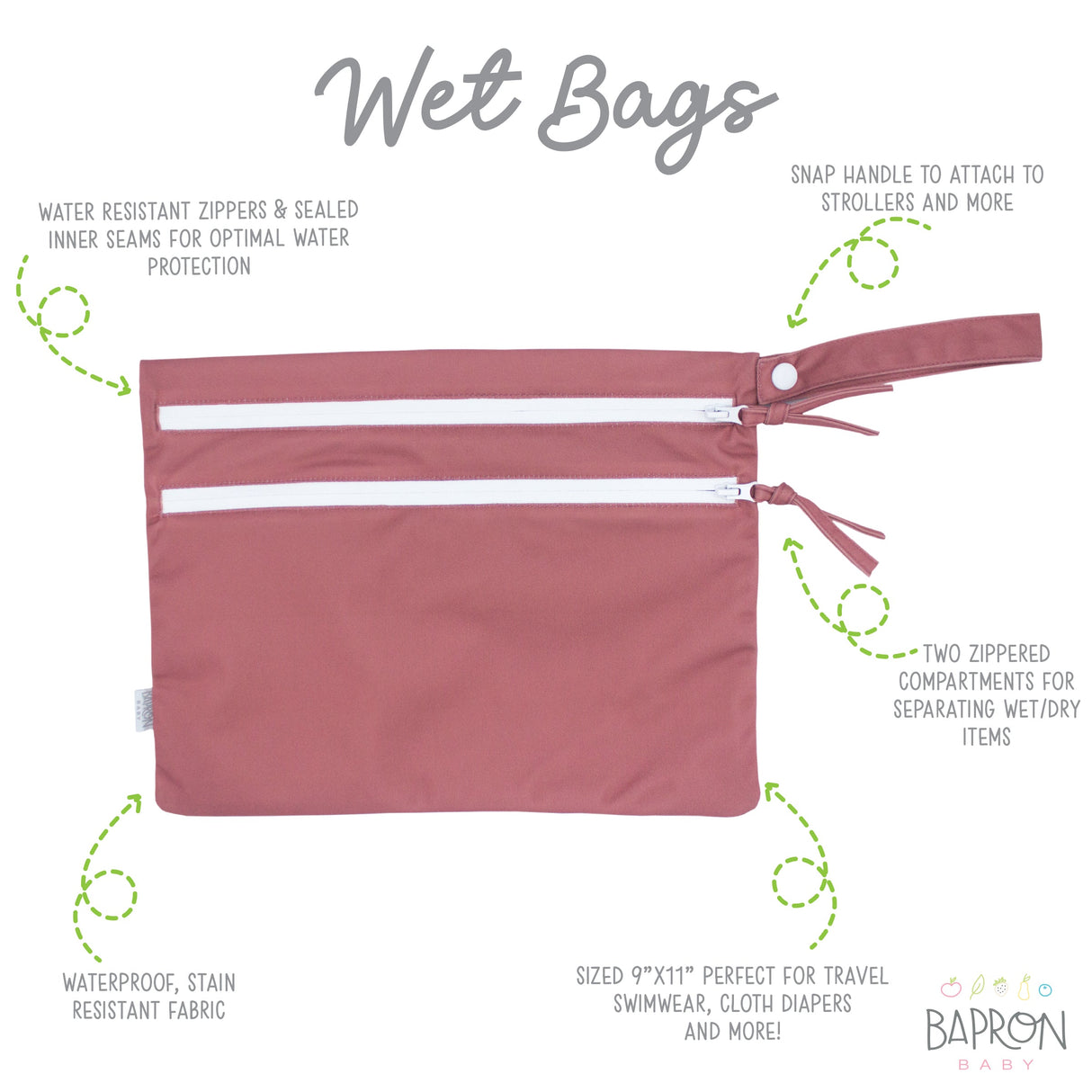 Solid Blush Minimalist - Waterproof Wet Bag (For mealtime, on-the-go, and more!) from BapronBaby
