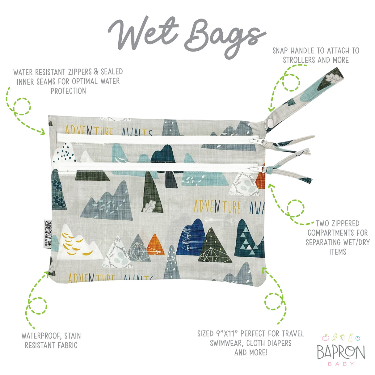 Adventure Awaits - Waterproof Wet Bag (For mealtime, on-the-go, and more!) from BapronBaby
