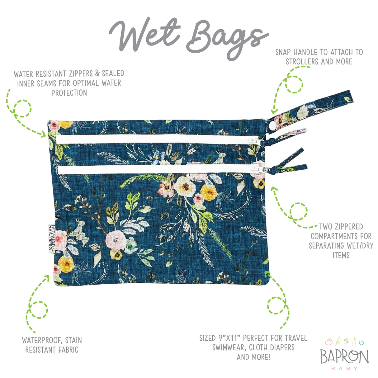 Boho Floral - Waterproof Wet Bag (For mealtime, on-the-go, and more!) from BapronBaby