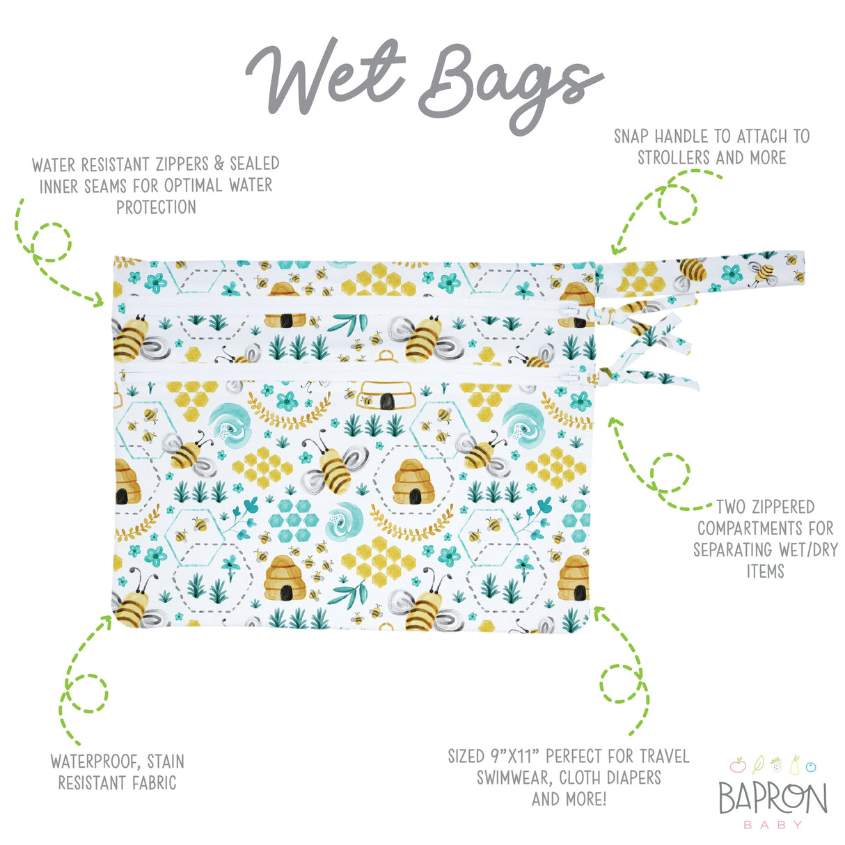 Busy Bees - Waterproof Wet Bag (For mealtime, on-the-go, and more!) from BapronBaby