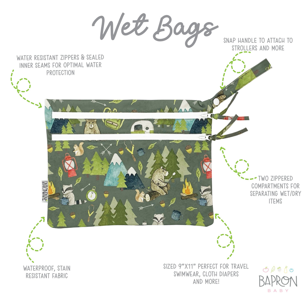 Camping Bears - Waterproof Wet Bag (For mealtime, on-the-go, and more!) from BapronBaby
