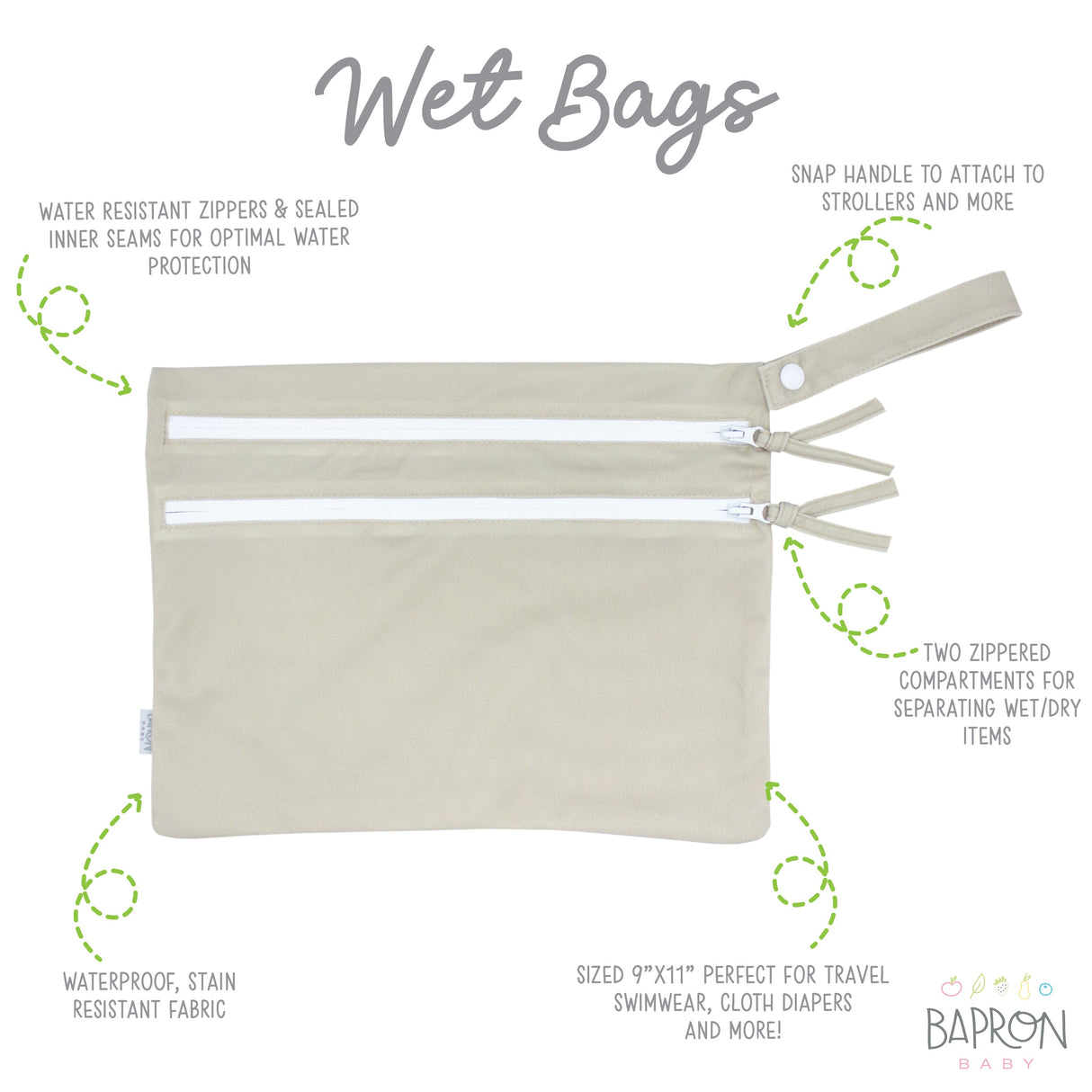 Solid Champagne Minimalist - Waterproof Wet Bag (For mealtime, on-the-go, and more!) from BapronBaby